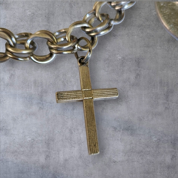 Charm Bracelet Religious Amelia 1959 Cross Heart 925 Sterling - Picture 5 of 7
